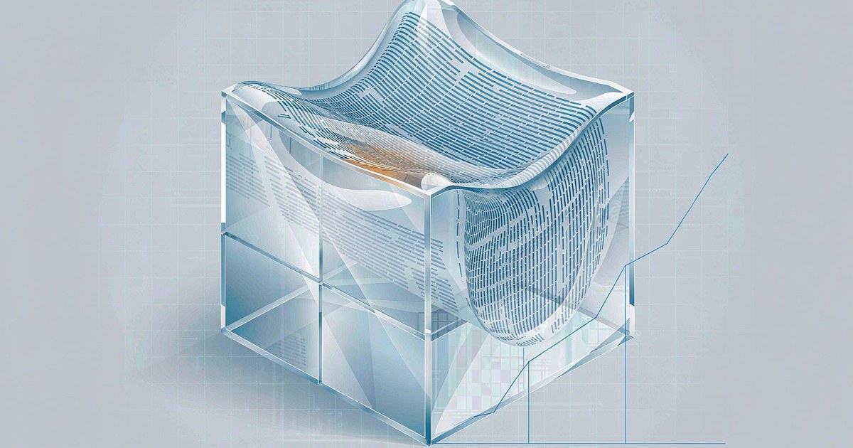 被重复代码行撑到鼓起的半透明立方体,右侧一条上扬的度量折线:AI 代码的病是胖不是错